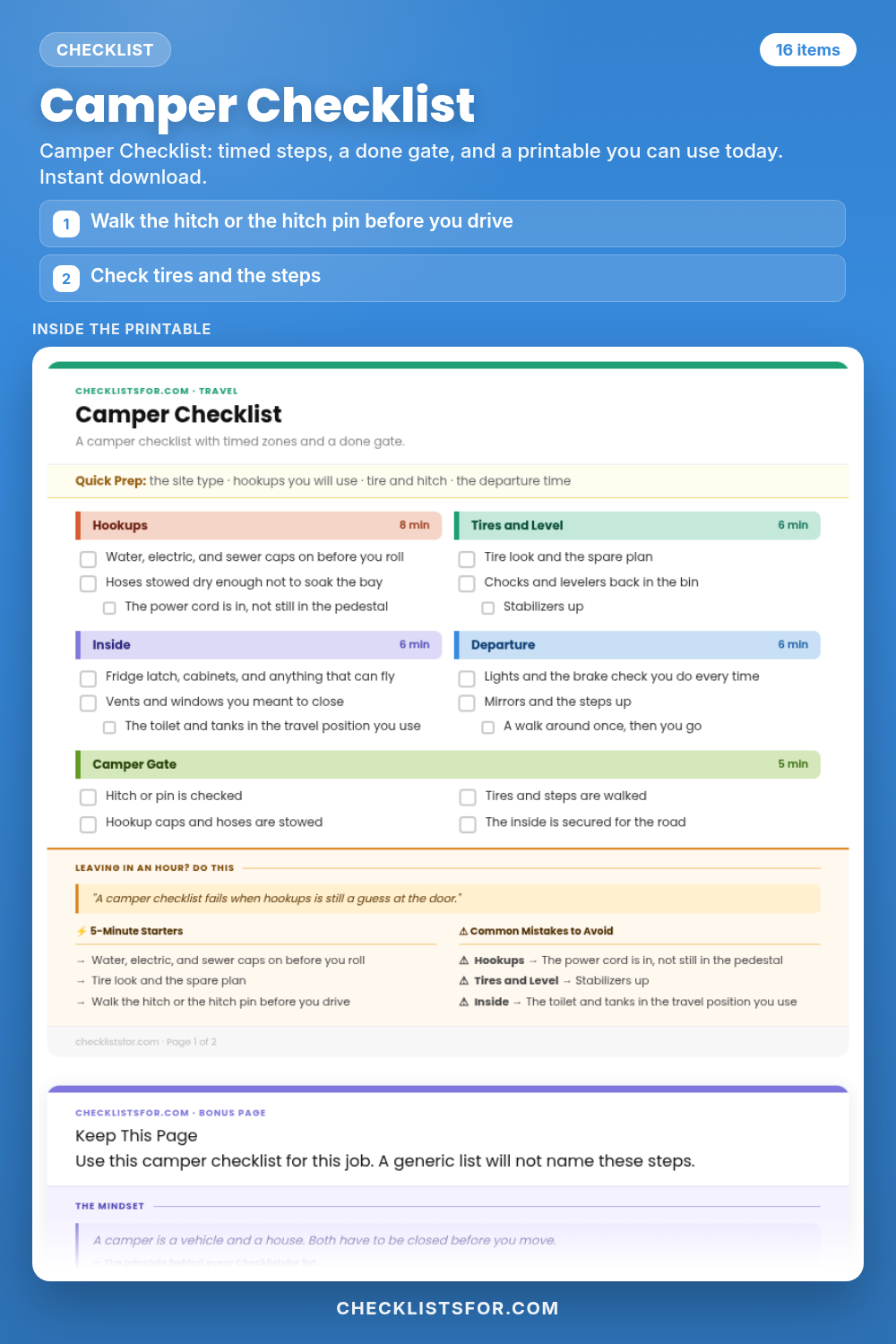 Camper Checklist cover, interactive checklist