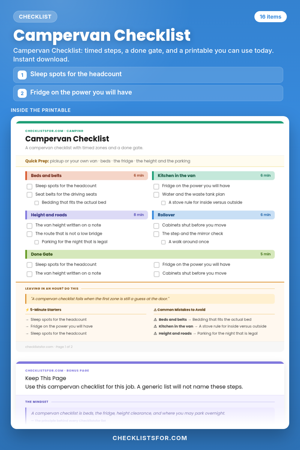 Campervan Checklist