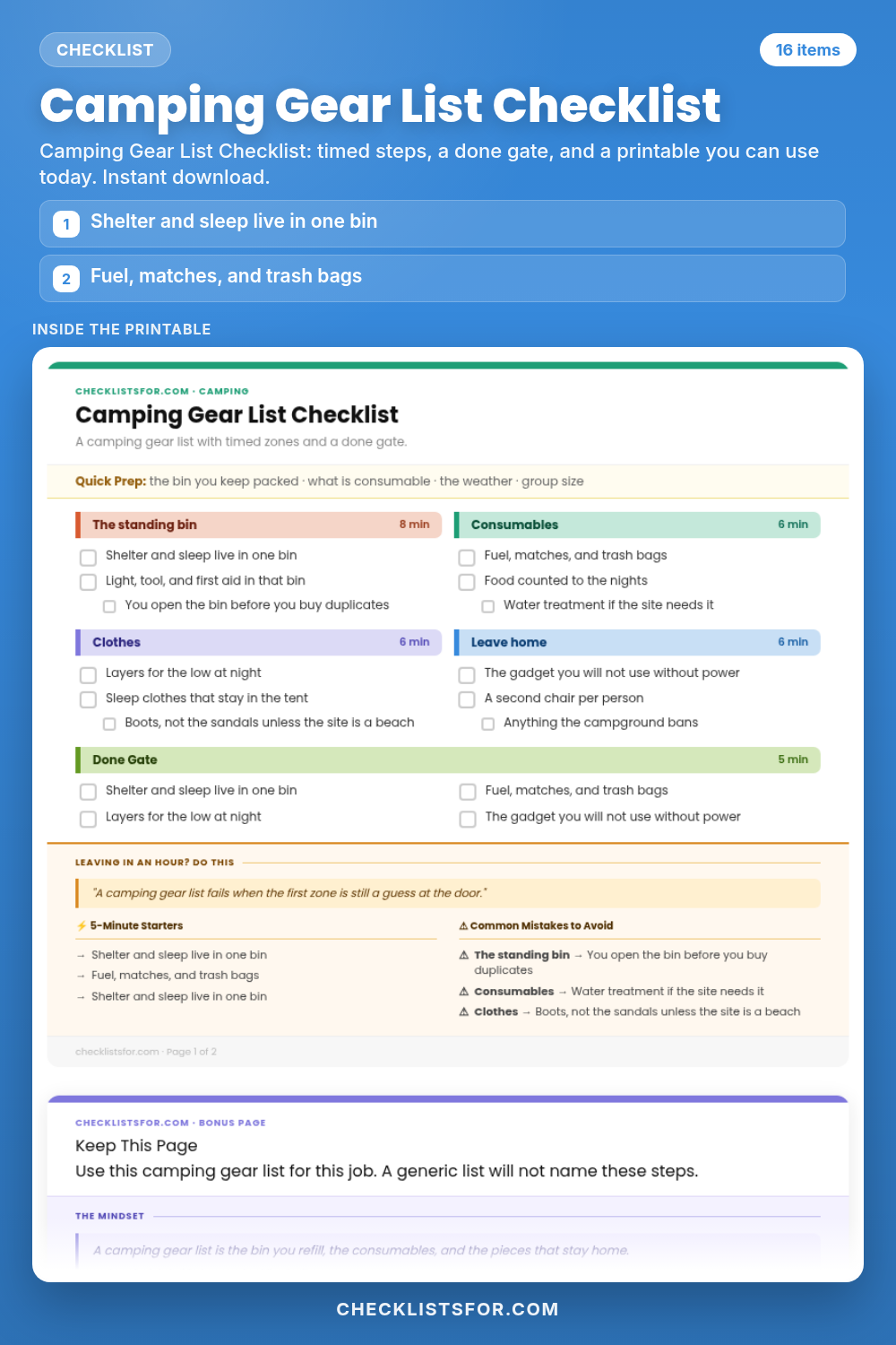 Camping Gear List Checklist cover, interactive checklist