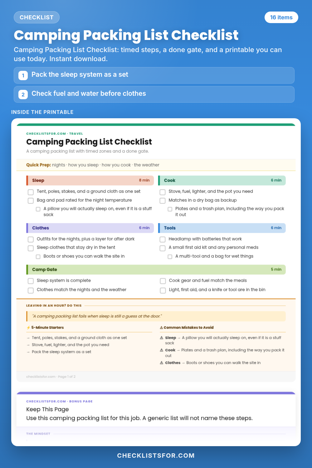 Camping Packing List Checklist