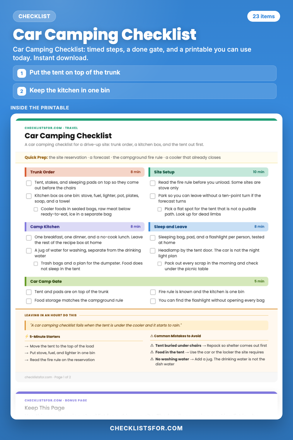 Car Camping Checklist