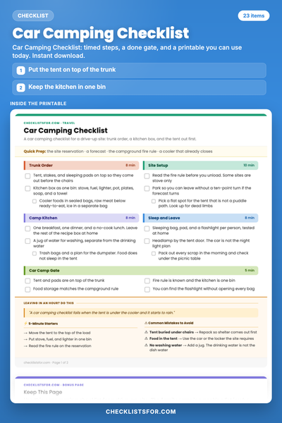 Car Camping Checklist