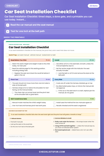 Car Seat Installation Checklist