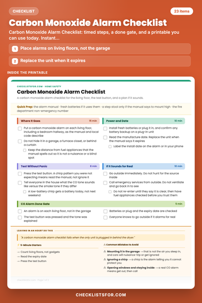 Carbon Monoxide Alarm Checklist