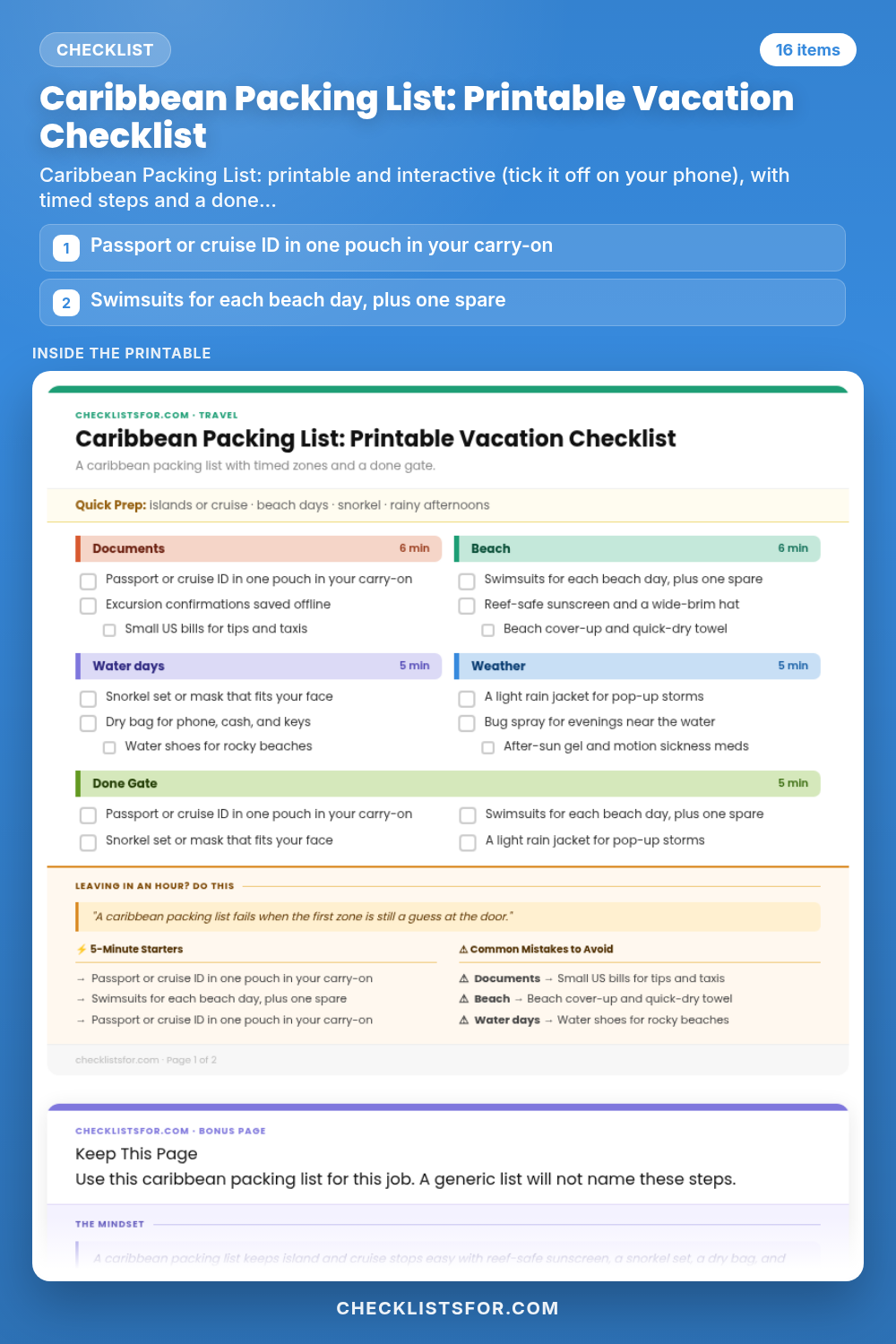 Caribbean Packing List: Printable Vacation Checklist