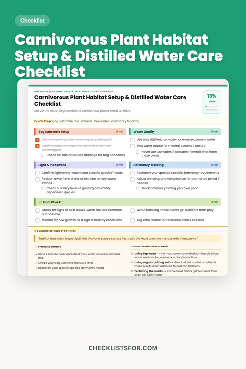Carnivorous Plant Habitat Setup & Distilled Water Care Guide Checklist cover