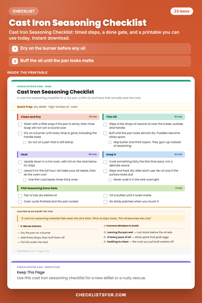Cast Iron Seasoning Checklist