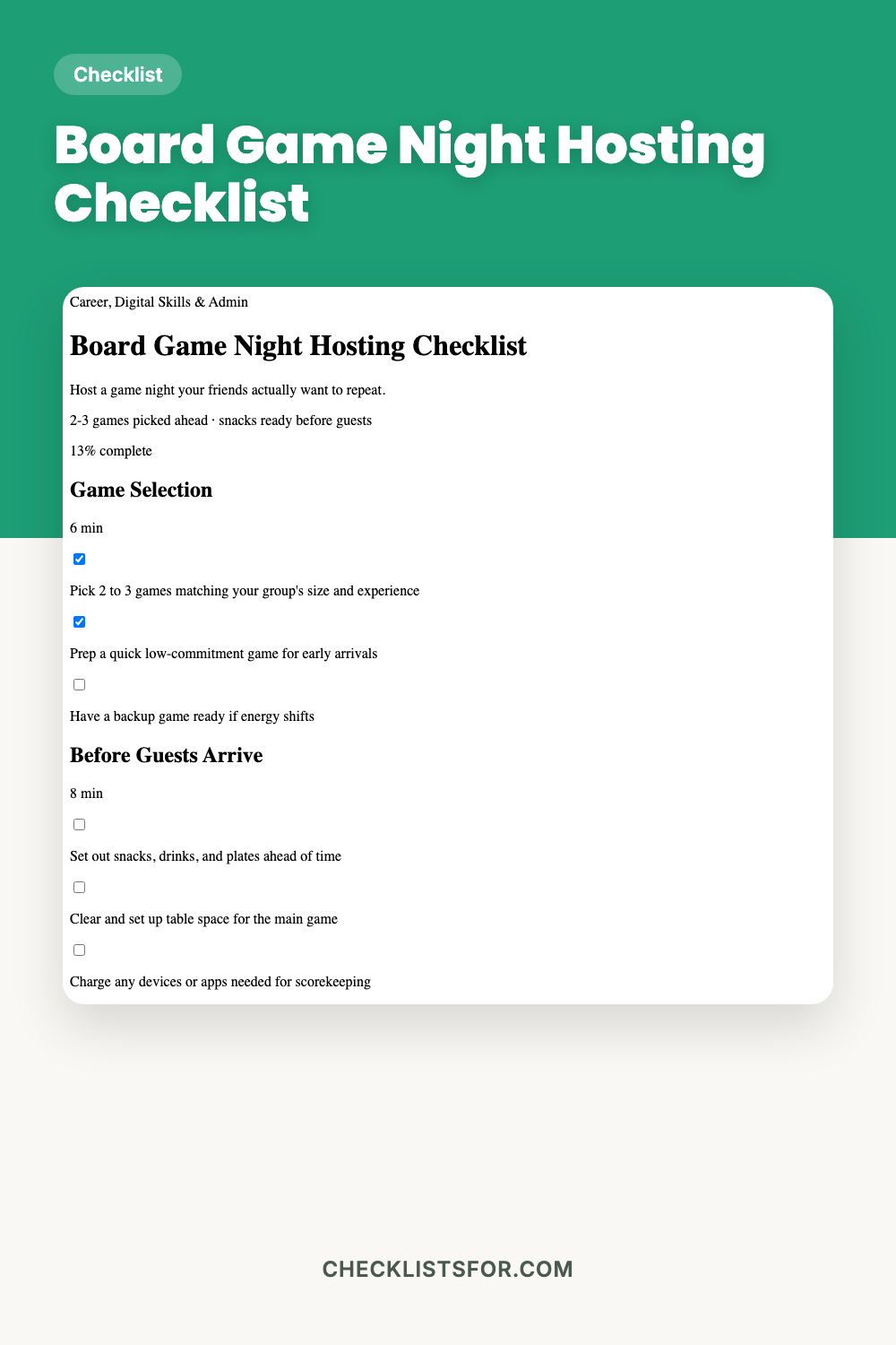 Board Game Night Hosting Checklist