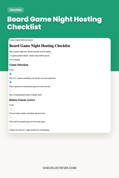 Board Game Night Hosting Checklist