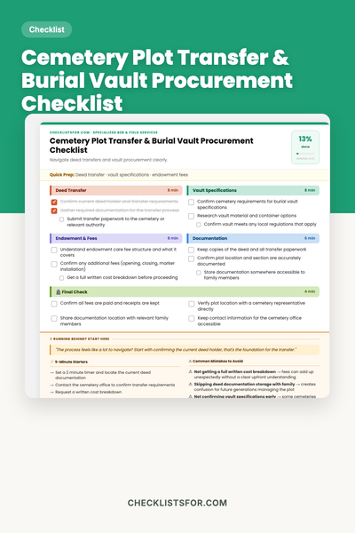 Cemetery Plot Transfer & Burial Vault Procurement Checklist