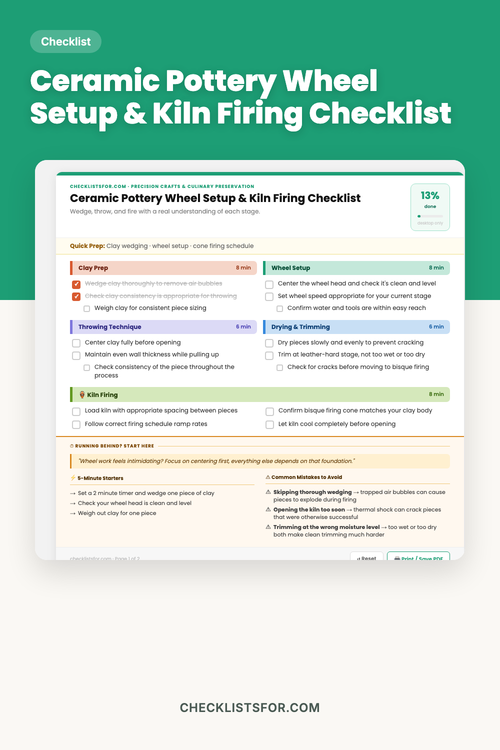 Ceramic Pottery Wheel Setup & Kiln Firing Schedule Checklist cover