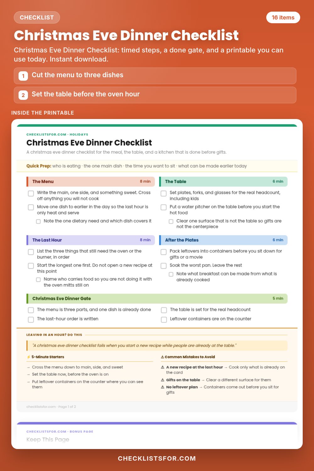 Christmas Eve Dinner Checklist cover, interactive checklist
