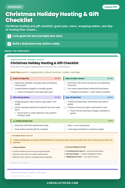 Christmas Holiday Hosting & Gift Checklist