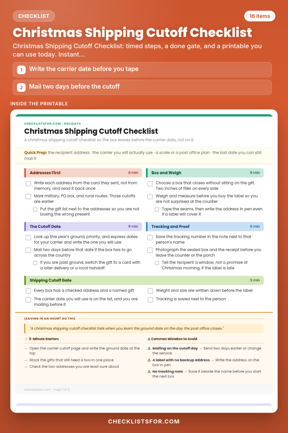 Christmas Shipping Cutoff Checklist cover, interactive checklist
