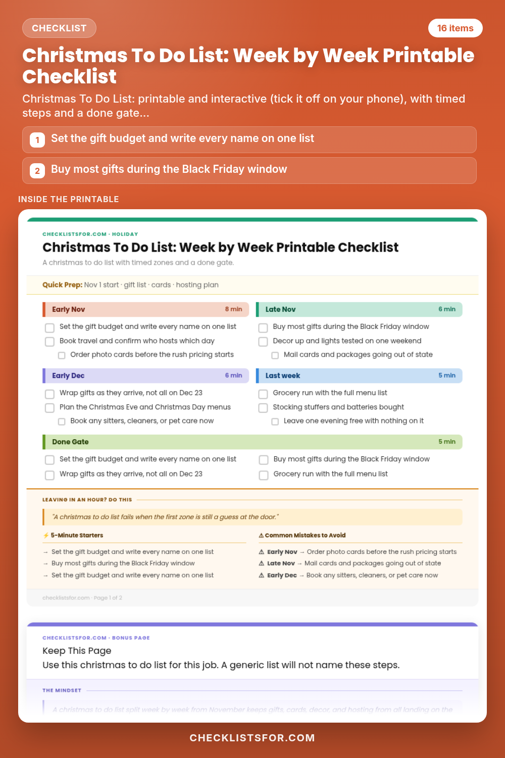 Christmas To Do List: Week by Week Printable Checklist