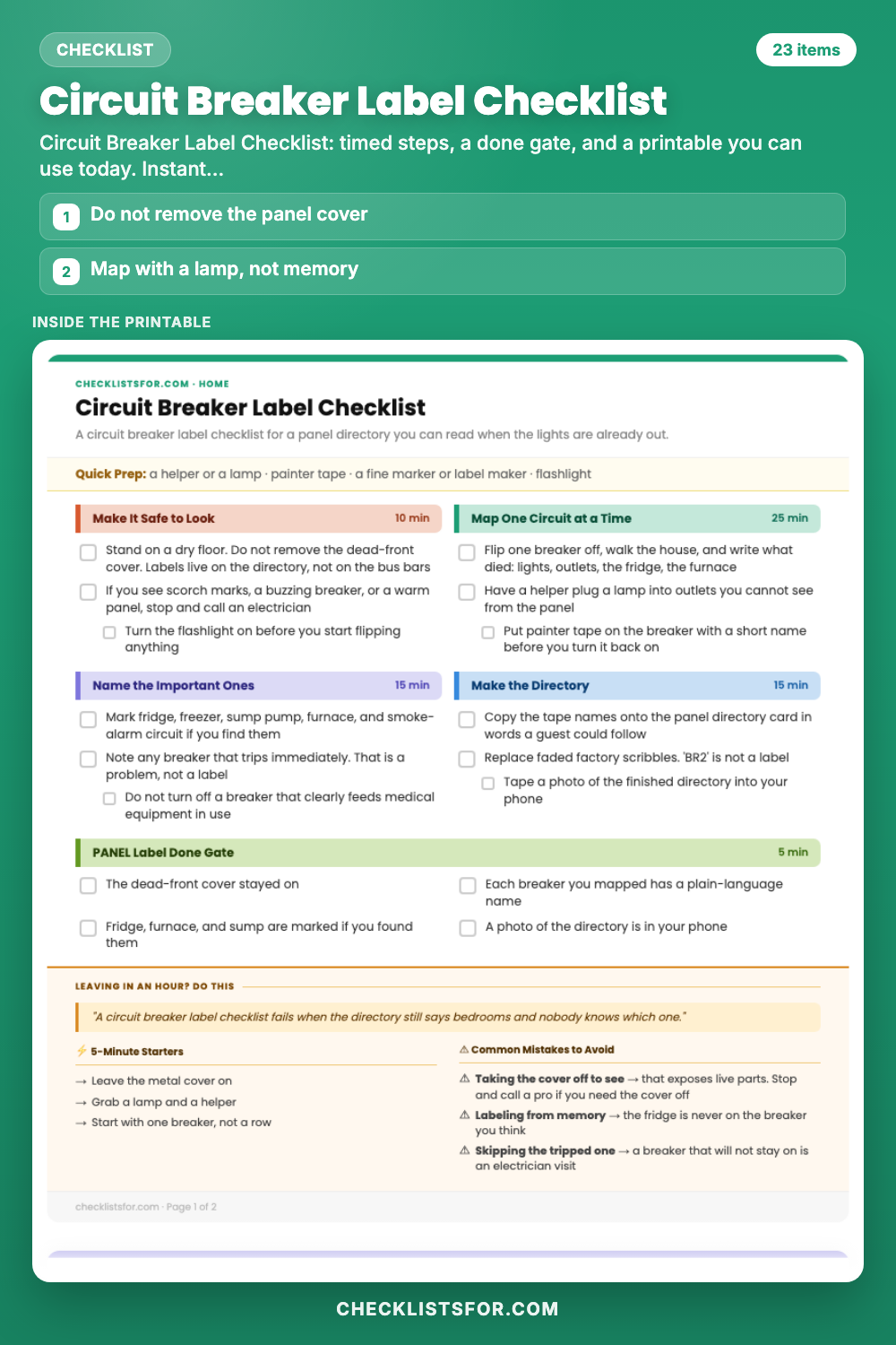Circuit Breaker Label Checklist