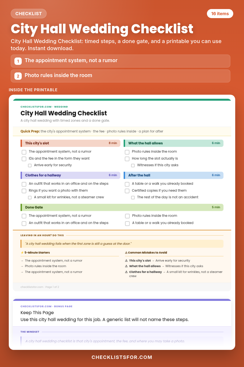 City Hall Wedding Checklist cover, interactive checklist