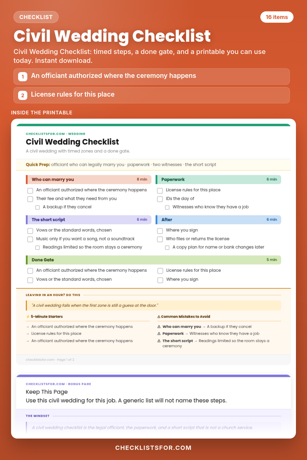 Civil Wedding Checklist