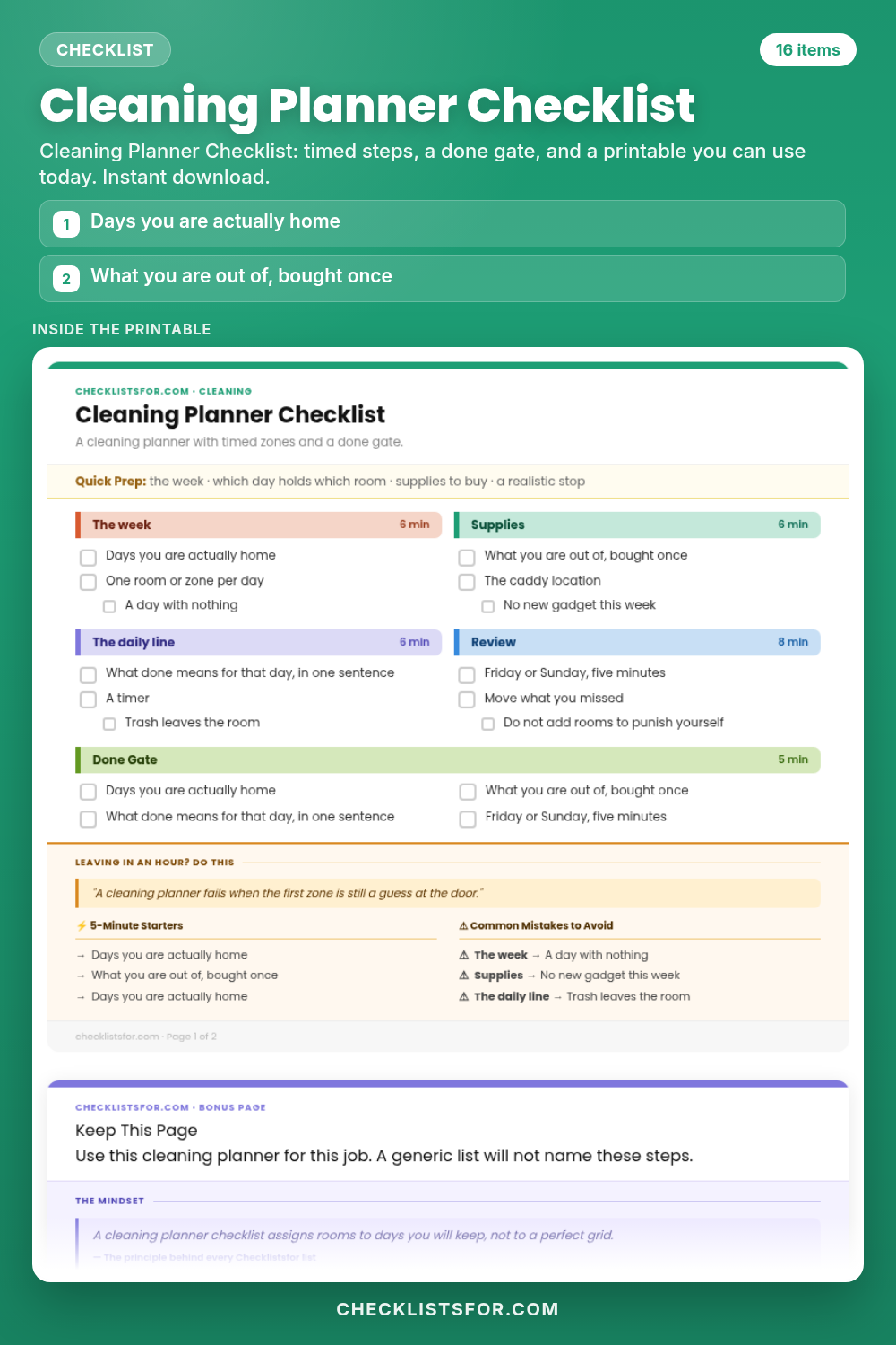Cleaning Planner Checklist cover, interactive checklist