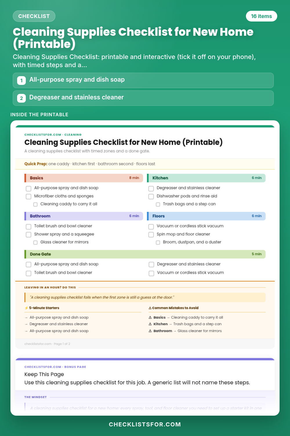 Cleaning Supplies Checklist for New Home (Printable)