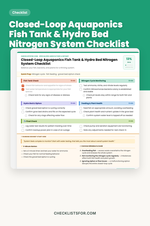 Closed-Loop Aquaponics Fish Tank & Hydro Bed Nitrogen System Checklist cover