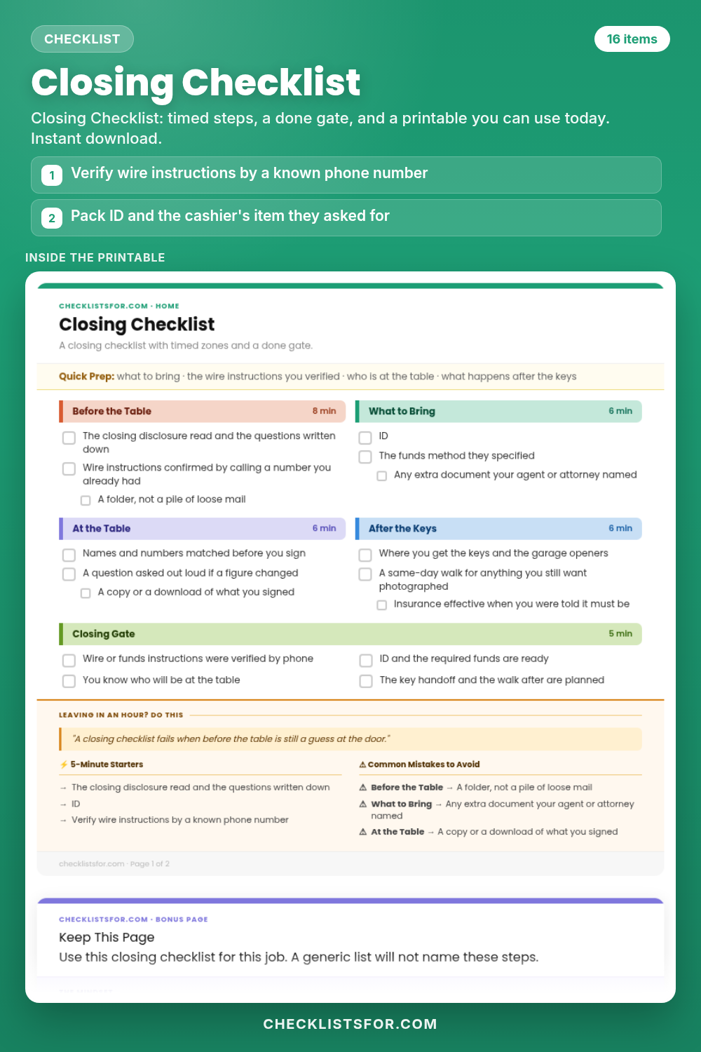Closing Checklist cover, interactive checklist