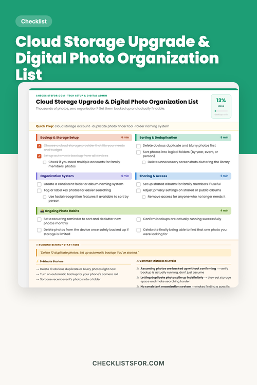 Cloud Storage Upgrade & Digital Photo Organization List cover, interactive checklist