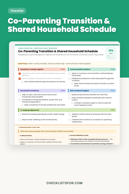 Co-Parenting Transition & Shared Household Schedule cover, interactive checklist