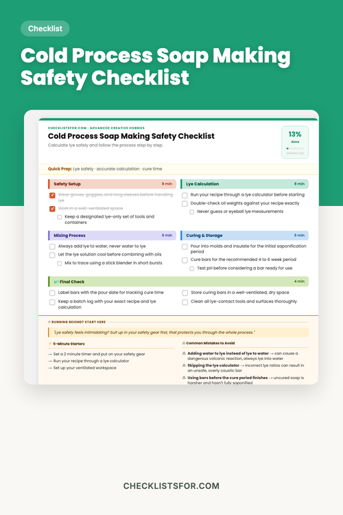 Cold Process Soap Making Safety & Lye Calculation Matrix Checklist cover