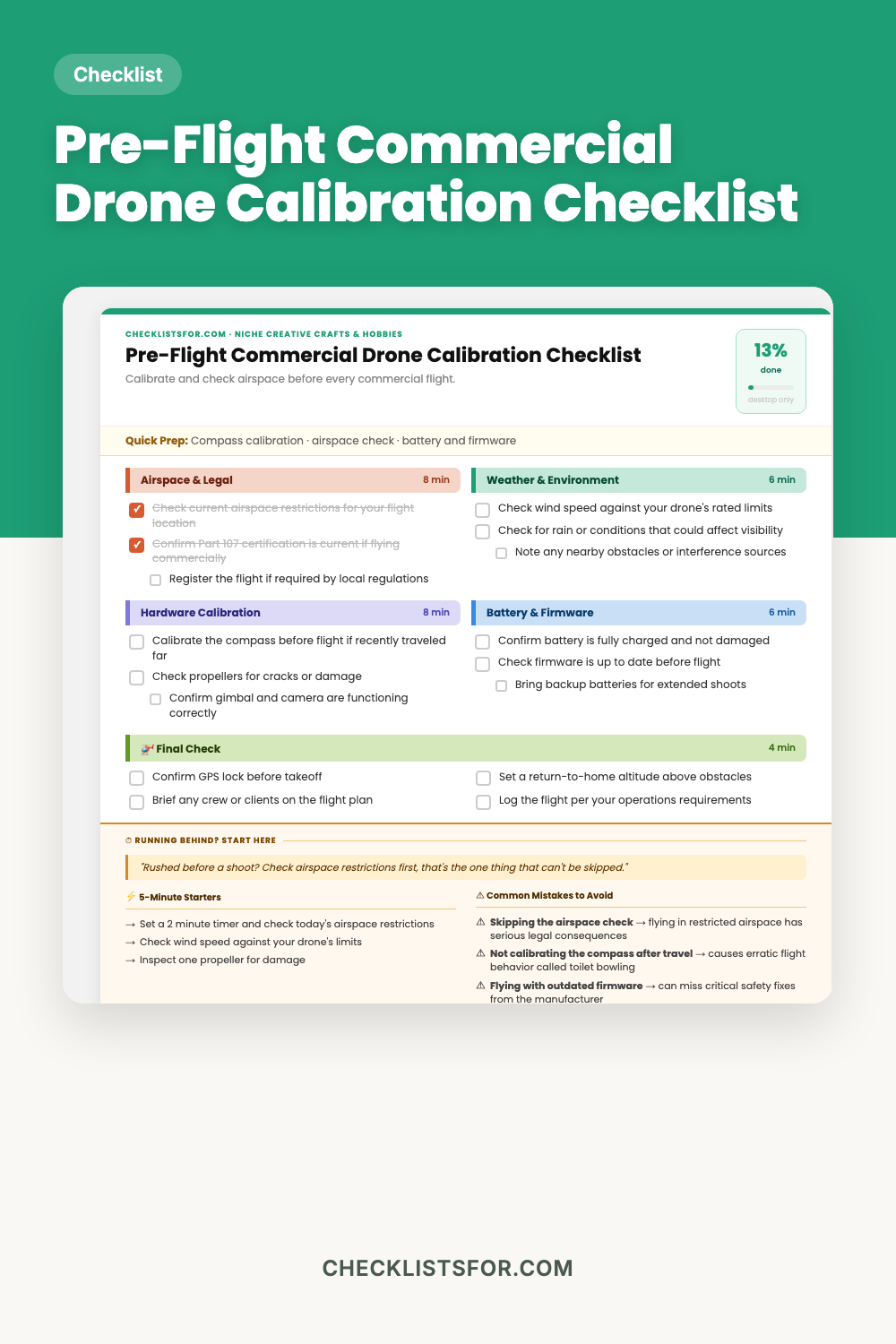 Pre-Flight Commercial Drone Calibration & Airspace Safety Audit Checklist cover