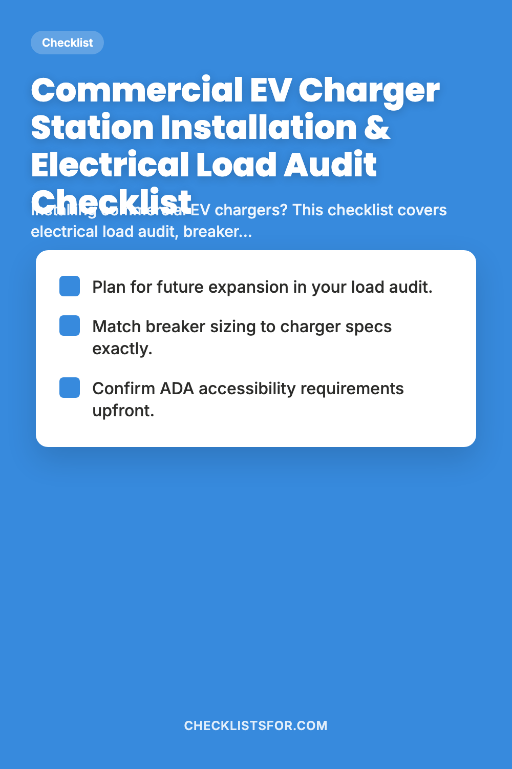 Commercial EV Charger Station Installation & Electrical Load Audit Checklist cover