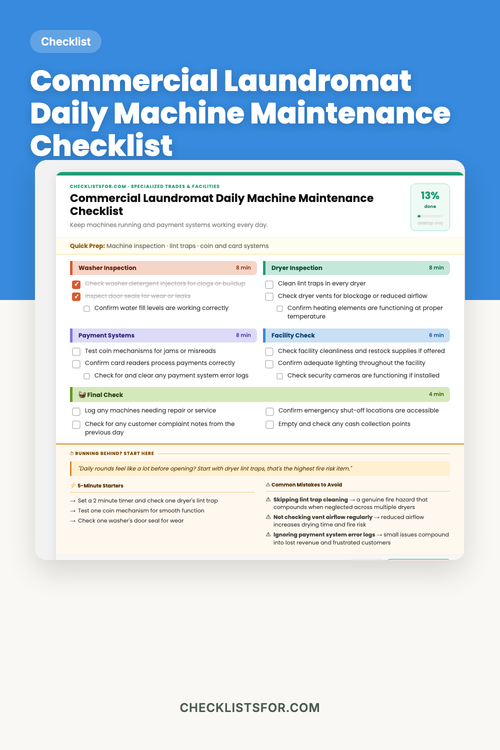 Commercial Laundromat Daily Machine & Coin/Card Maintenance Checklist cover