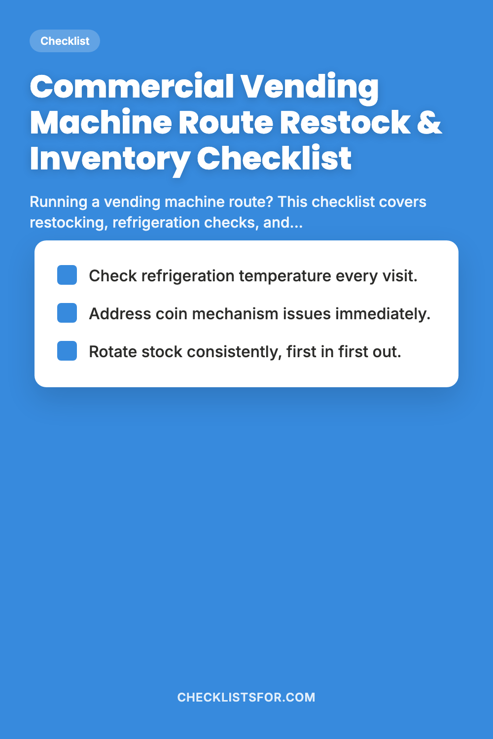 Commercial Vending Machine Route Restock & Inventory Audit Checklist cover