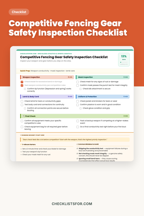 Competitive Fencing Gear Safety Inspection & Foil/Epee Care Checklist cover