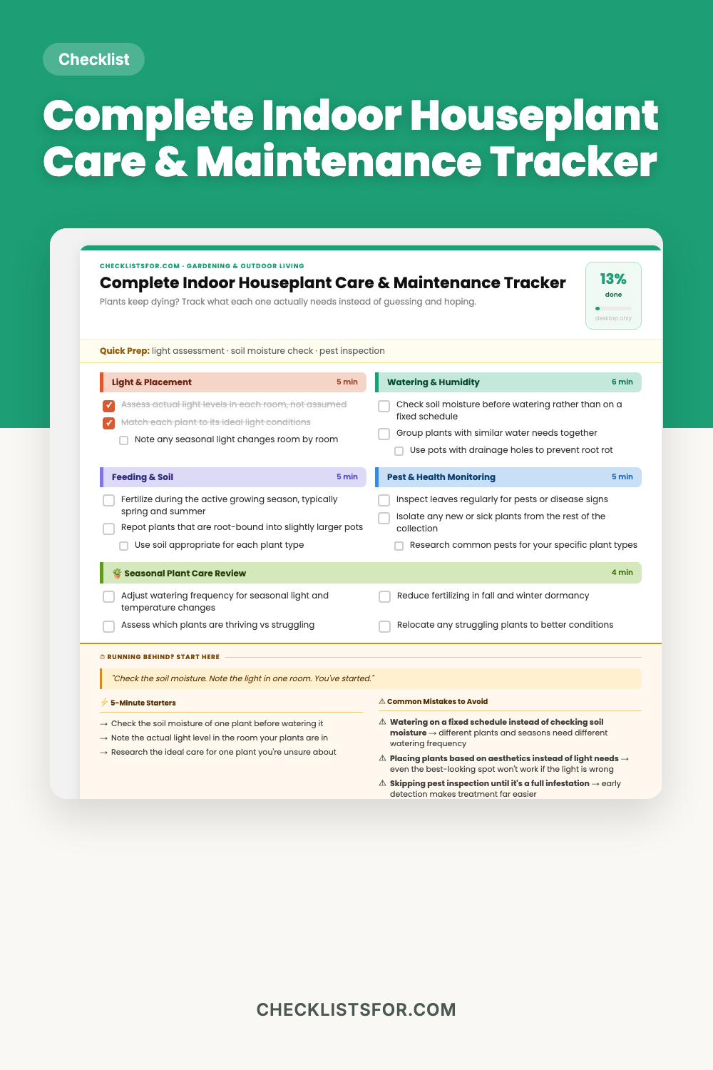 Complete Indoor Houseplant Care & Maintenance Tracker cover, interactive checklist