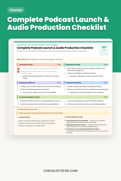 Complete Podcast Launch & Audio Production Checklist