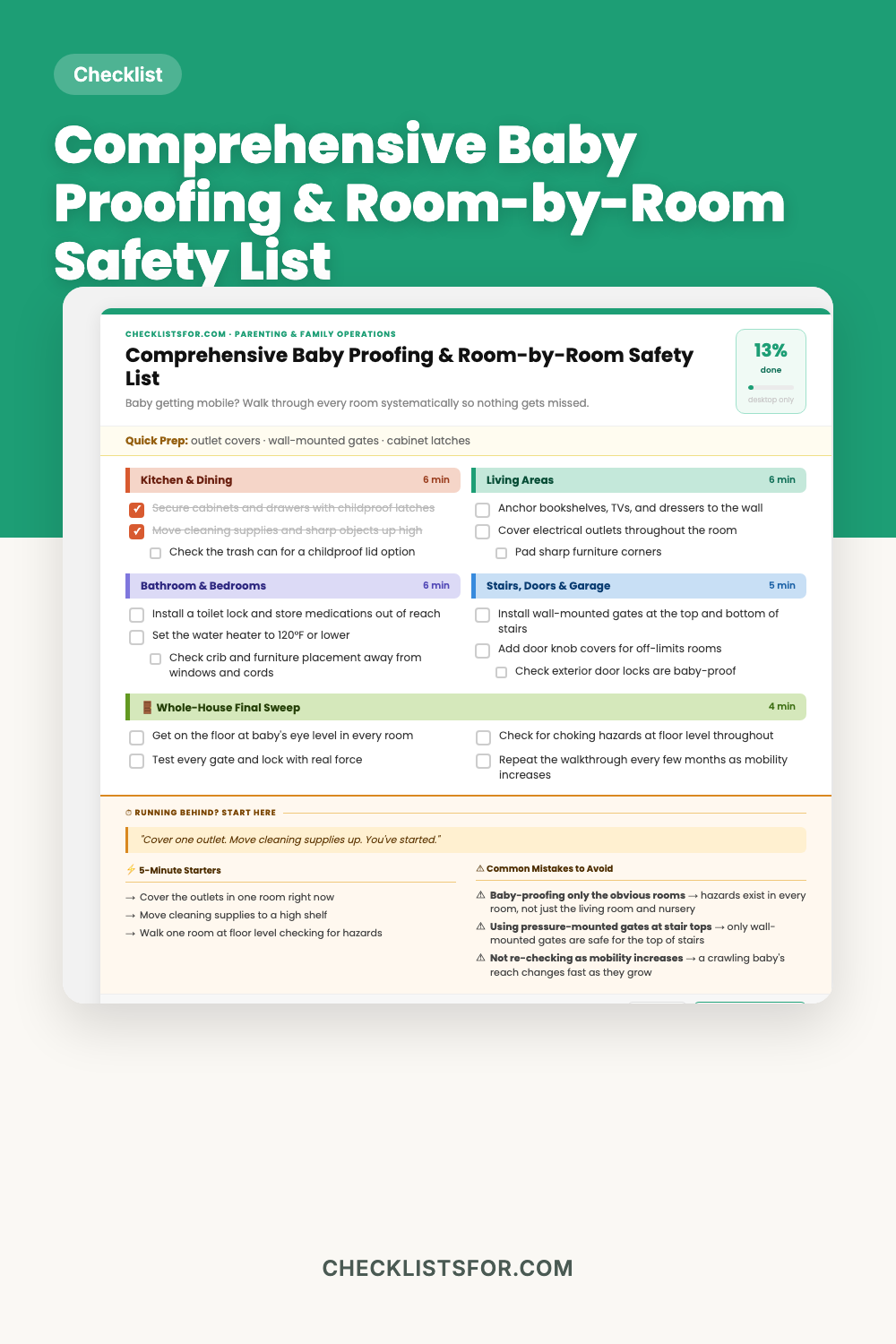 Comprehensive Baby Proofing & Room-by-Room Safety List cover, interactive checklist
