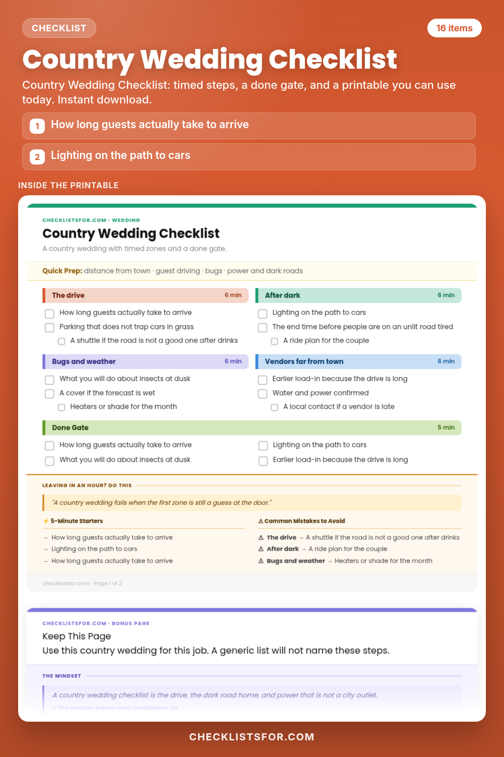 Country Wedding Checklist
