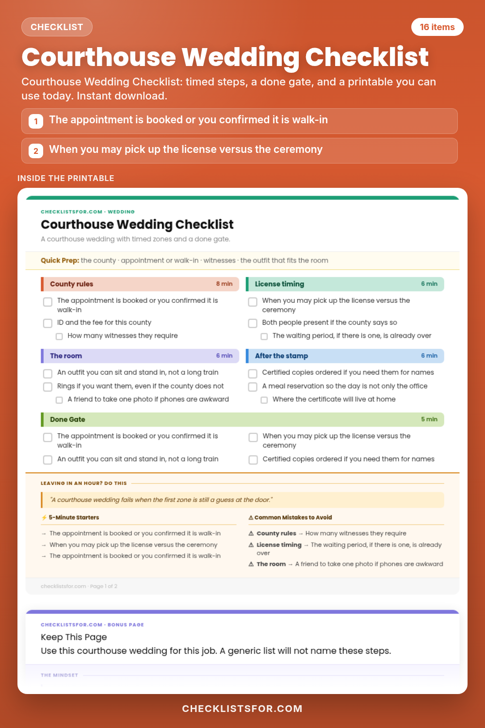 Courthouse Wedding Checklist cover, interactive checklist