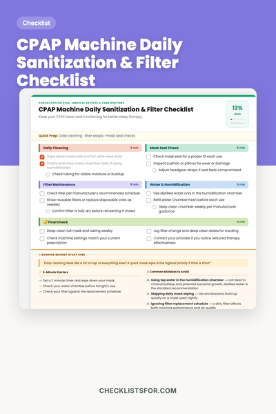 CPAP Machine Daily Sanitization & Filter Checklist