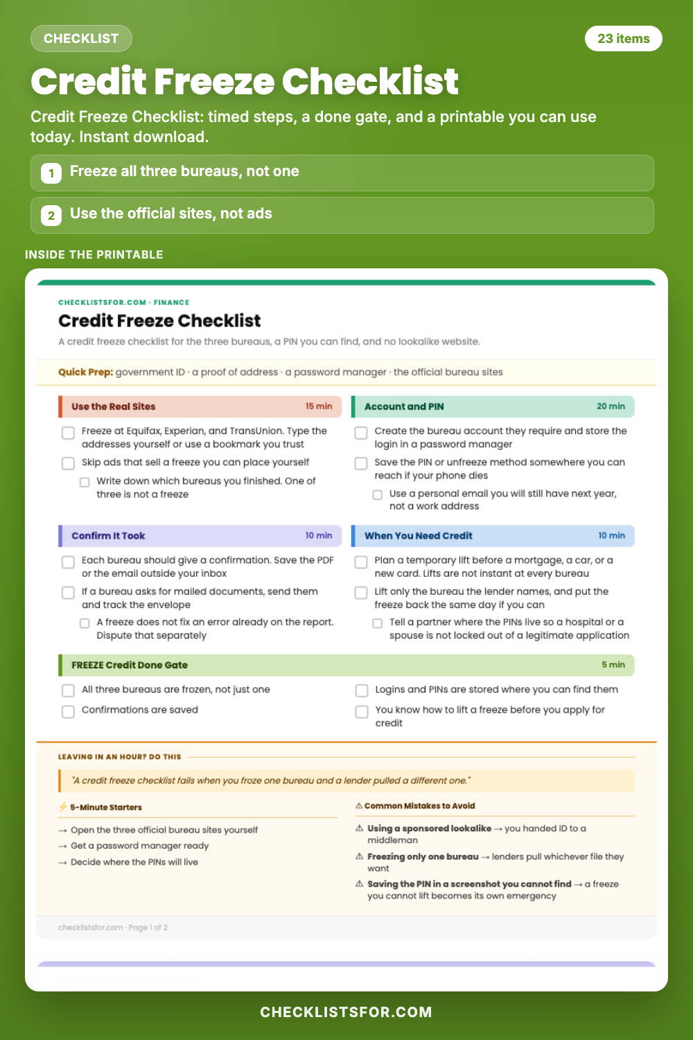 Credit Freeze Checklist