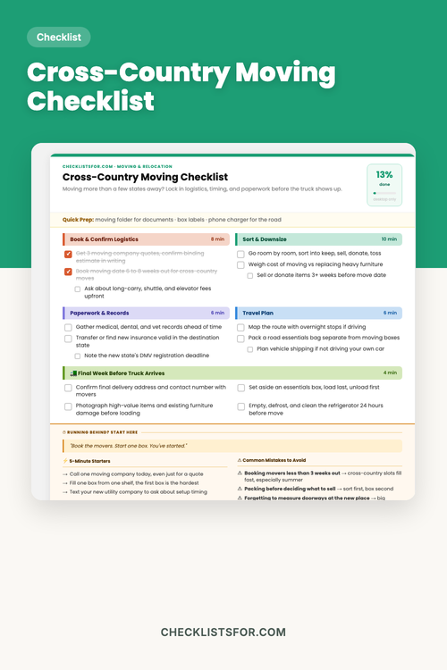 Cross-Country Moving Checklist cover, interactive checklist