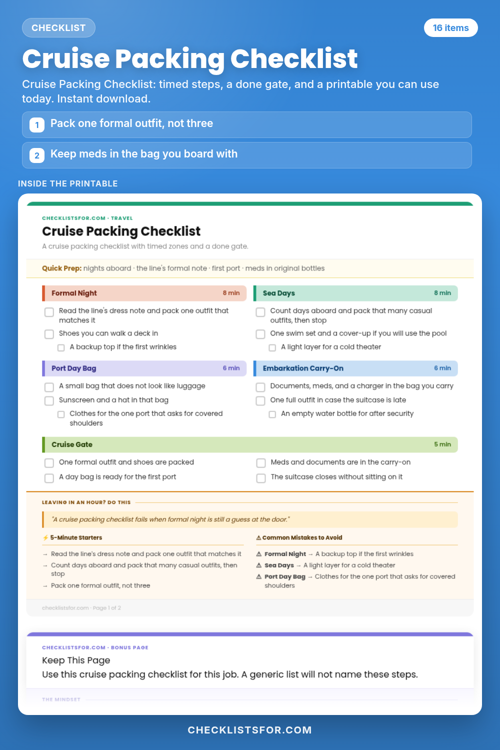 Cruise Packing Checklist cover, interactive checklist