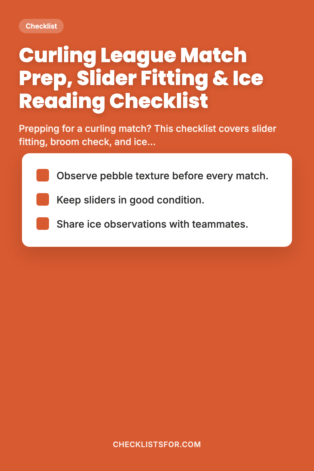 Curling League Match Prep, Slider Fitting & Ice Reading Guide Checklist cover