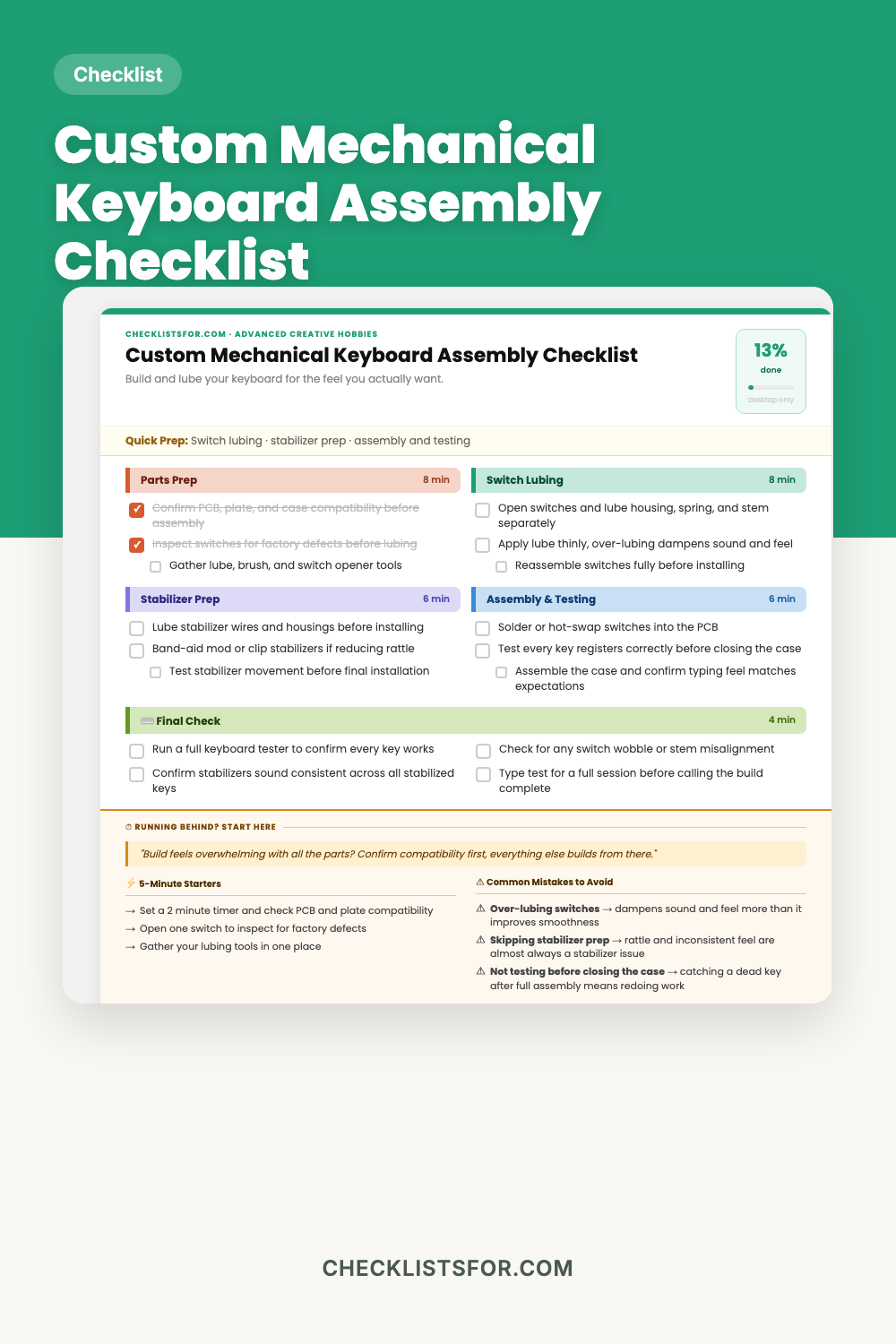 Custom Mechanical Keyboard Assembly & Switch Lubing Process Checklist cover