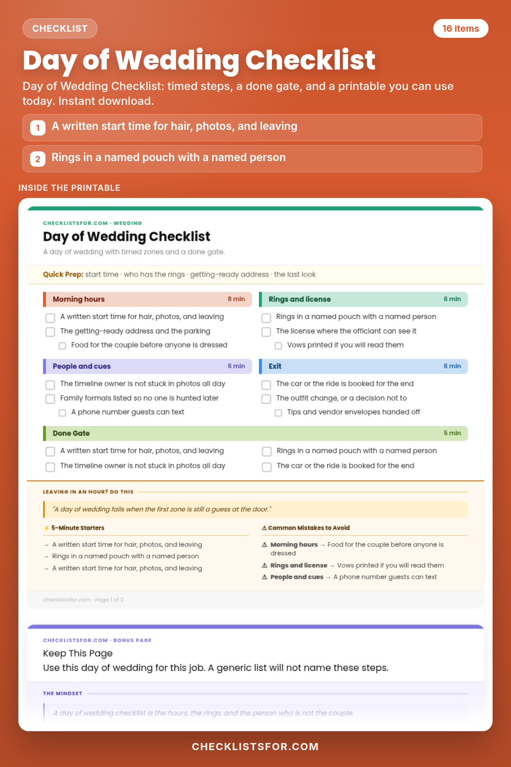 Day of Wedding Checklist