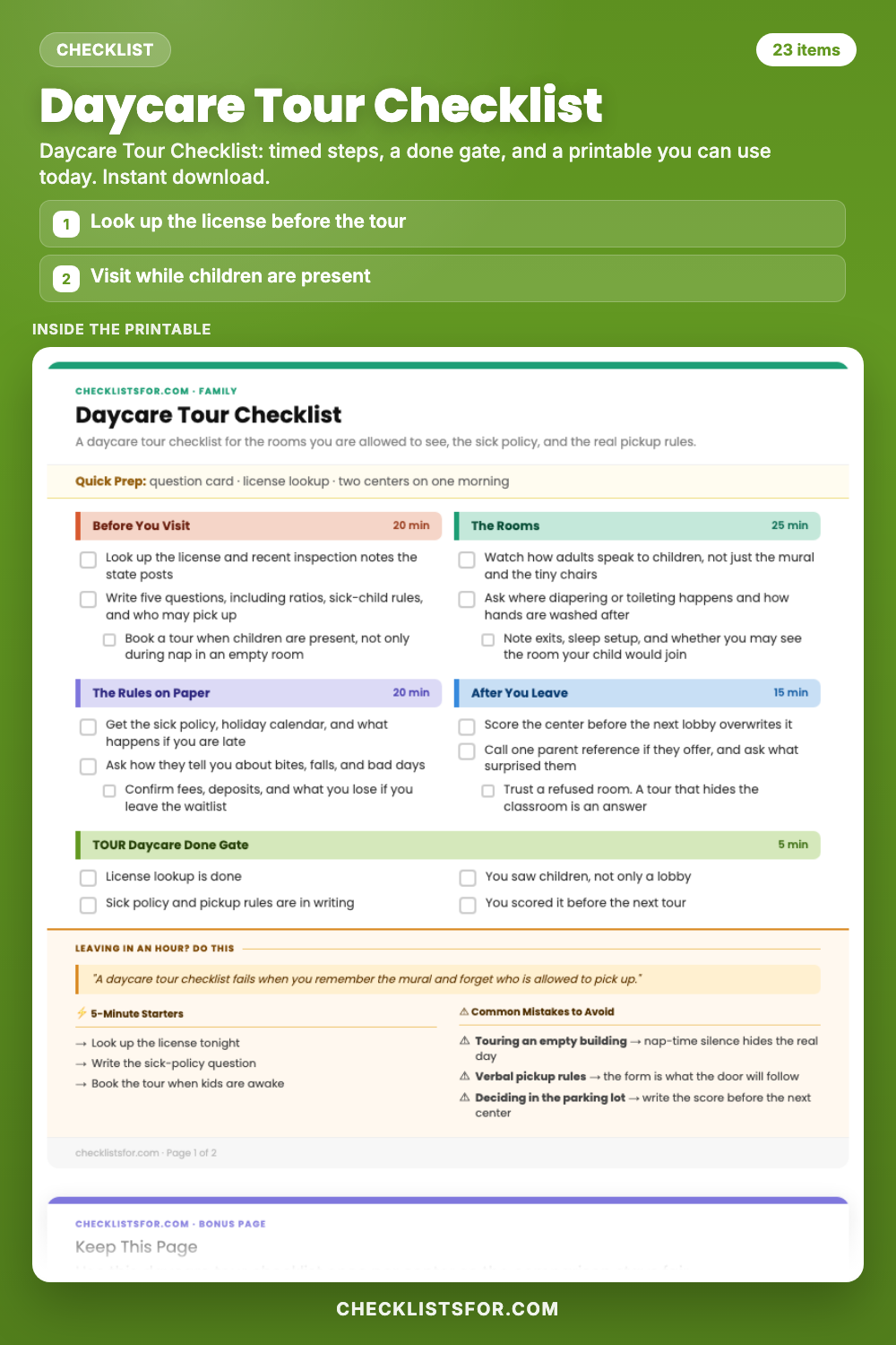 Daycare Tour Checklist