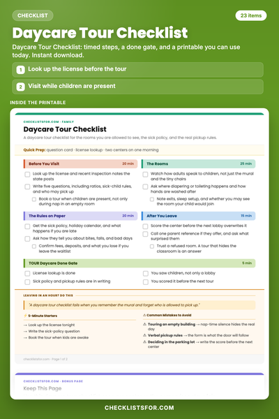 Daycare Tour Checklist
