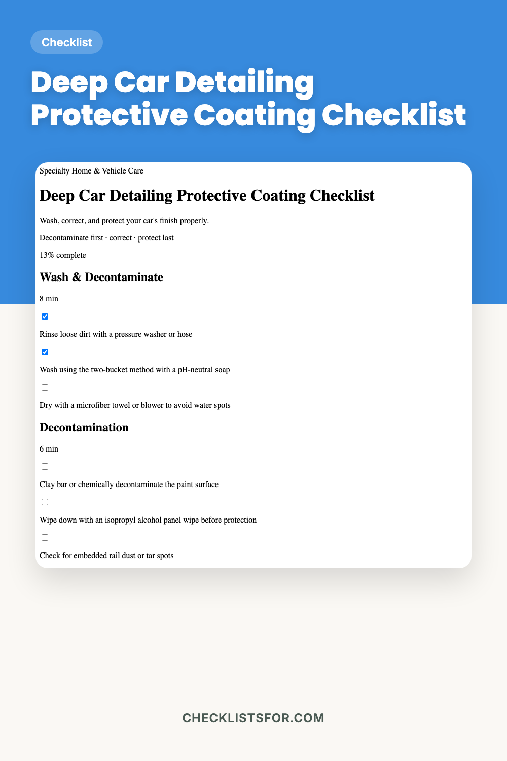 Deep Car Detailing Protective Coating Checklist