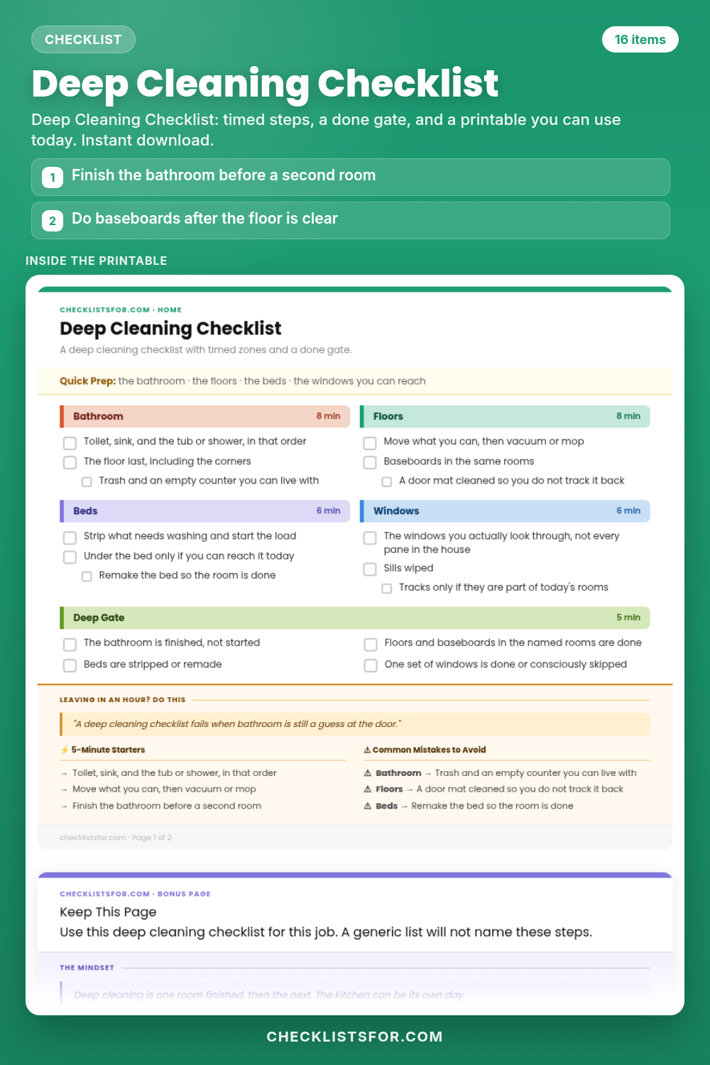 Deep Cleaning Checklist cover, interactive checklist
